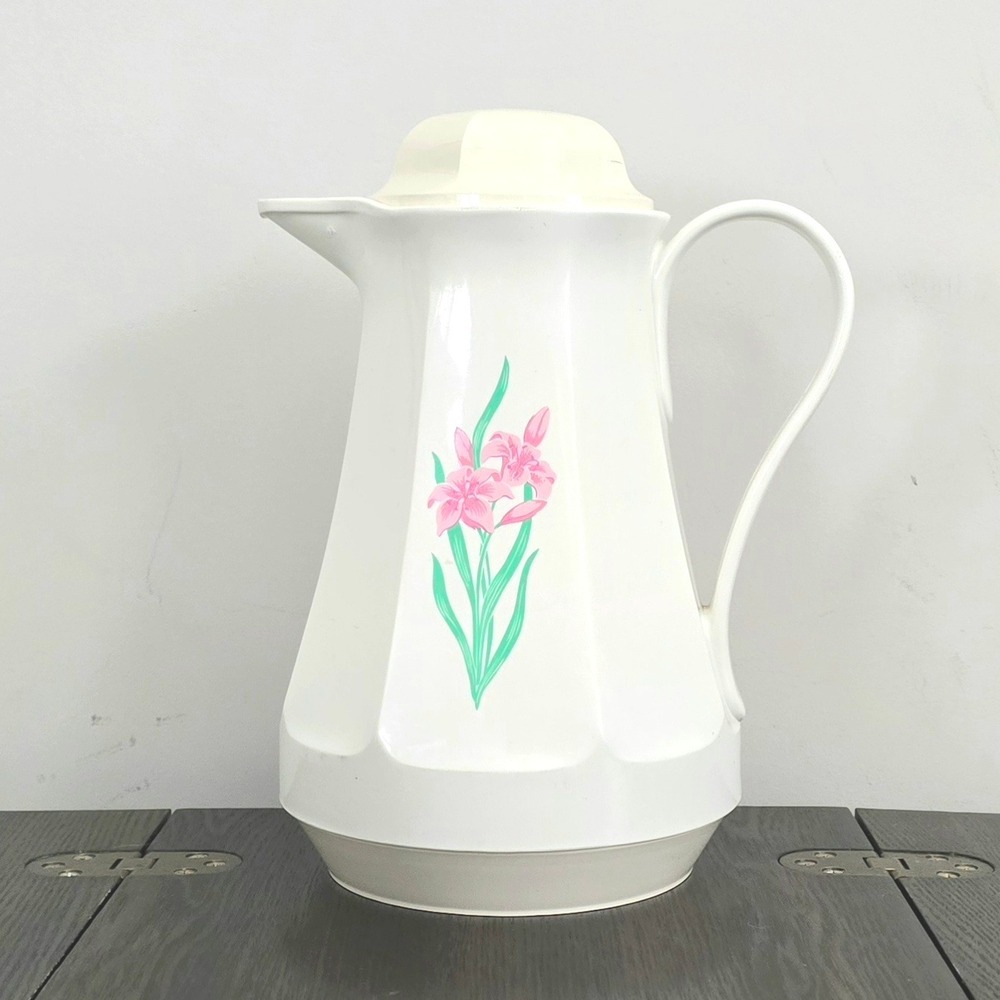VTG 1982 Brentwood Floral Thermos‎ Carafe Christa #430 White Ivory Germany 32oz
